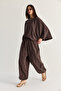 Women's Bitter Brown Bat Sleeve Oversize Blouse Shalwar Trousers Modal Bottom-Top Set 4183 60286473 - 3