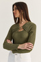 Women's Green Gold Accessory Double Breasted Collar Low-Cut Detailed Knitted Blouse 401-4 60286496 - 5