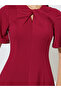 Red Solid Short Sleeves A-Line Midi Dress - 4