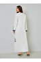White Geometric Print Notch Neck Long Sleeves Maxi Kaftan Deress - 5