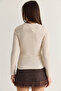 Women's Beige Gold Accessory Double Breasted Collar Low-Cut Detailed Knitted Blouse 401-4 60286496 - 6
