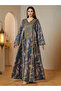 Multi-Color V-Neck Maxi Jalabiya With Gold Embroidery - 3