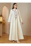 Beige Maxi Jalabiya With Floral Embroidery - 5