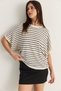 Women's Cream-Black Crew Neck Batwing Sleeve Striped Oversize Mercerized Knitwear Blouse Tk261118 60286517 - 3