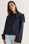 Women's Navy Blue Wide Collar Pocket Detailed Lined Buttoned Short Trench Coat 5020 60286504 - 4