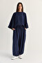 Women's Navy Blue Bat Sleeve Oversize Blouse Shalwar Trousers Modal Bottom-Top Set 4183 60286473 - 2