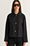 Women's Black Wide Pointed Collar Pocketed Plaid Lined Short Trench Coat 5570 60286506 - 2