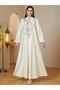 Beige Maxi Jalabiya With Floral Embroidery - 3