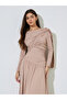 Nude Ruched Details Long Sleeve A-Line Maxi Dress - 2