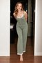 Women's Thin Strap Lace Detailed Green Pajama Set - 2