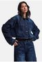 Women's Dark Denim 2W6-7 Lace Embroidery Detailed Belted Length Custom Design Denim Jacket - 3