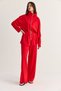 Women's Red Modal High Neck Belted Long Cardigan Palazzo Trousers Suit 4209 60286514 - 4