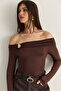 Women's Bitter Brown Madonna Collar Modal Blouse with Gold Accessories 419-4 60286497 - 6