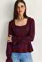 Women's Plum Square Collar Gathered Sleeve Detailed Blouse Modal 588 60286493 - 5