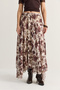 Women's Burgundy Floral Patterned Asymmetrical Cut Lined Long Chiffon Skirt De261125 60286498 - 6