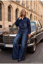 Women's Dark Blue 2W6-7 Palazzo Fit Lace Embroidery Detailed Special Design Denim Jean - 5