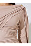 Nude Ruched Details Long Sleeve A-Line Maxi Dress - 4