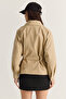 Women's Beige Asymmetrical Zippered Belted Lined Short Trench Coat 2086 60286505 - 7