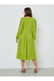 Green Solid Tie-Up Waist Pleated A-Line Midi Dress - 5