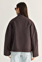 Women's Bitter Coffee Oversize Stand Collar Zippered Raglan Sleeve A-Line Short Trench Coat 2100 60286511 - 8