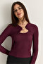 Women's Plum Gold Accessory Double Breasted Collar Low-Cut Detailed Knitted Blouse 401-4 60286496 - 4