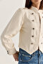Women's Beige Mao Collar Decorative Buttoned Slim Fit Denim Napoleon Jacket 2955 60286503 - 5