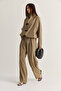 Women's Mink Accessory Detailed Zippered High Collar Lined Jacket Palazzo Trousers Set 2826 60286501 - 4