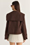Women's Bitter Coffee Wide Collar Pocket Detailed Lined Buttoned Short Trench Coat 5020 60286504 - 8