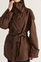 Women's Bitter Brown Epaulettes, Stand Collar, Belted, Pocket Detailed, Lined, Medium Length Trench Coat 2835 60286509 - 7