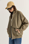 Women's Khaki Oversize Stand Collar Zippered Elastic Waist Lined Short Trench Coat 2820 60286510 - 3