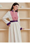 Beige Embroidered A-Line Maxi Dress With Long Sleeves - 5
