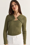 Women's Green Gold Accessory Double Breasted Collar Low-Cut Detailed Knitted Blouse 401-4 60286496 - 3