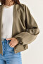 Women's Khaki Double Breasted Collar Pocket Detailed Lined Elastic Wrap Closure Short Trench Coat 2845 60286507 - 4