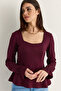 Women's Plum Square Collar Gathered Sleeve Detailed Blouse Modal 588 60286493