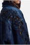 Women's Dark Denim 2W6-7 Lace Embroidery Detailed Belted Length Custom Design Denim Jacket - 4