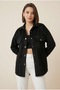 Black Cashmere Jacket Shirt Oversize Thick Winter Pocketed Buttoned Relaxed Fit Stylish Top - 3