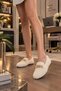 Women's White Chain Detailed Comfortable Ballerina Shoes Suitable for Home and Daily Wear - 2
