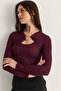 Women's Plum Gold Accessory Double Breasted Collar Low-Cut Detailed Knitted Blouse 401-4 60286496 - 5