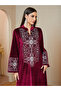 Red Velvet Embroidered Notch Neck Maxi Jalabiya - 4