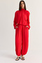 Women's Red Padded High Collar Gathered Detailed Blouse Shalwar Trousers Set 4185 60286500