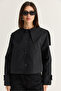 Women's Black Wide Collar Pocket Detailed Lined Buttoned Short Trench Coat 5020 60286504 - 3