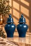 Payidar Ceramic Decorative Box with Lid Set of 2 Blue 15 cm Jewelry Key Box Trinket - 2