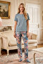 Women's Short Sleeve Floral Pattern Viscose Pajamas Set 3347 Blue - 4