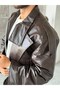 Vintage Double Breasted Leather Coat S Brown - 4