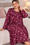 100% Cotton Long Sleeve Floral Patterned Plus Size Women's Nightgown - 2