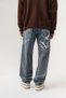 Cranebloom Bird and Flower Embroidery Detailed Baggy Jean Men's Trousers