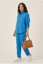 Blue Shirt Linen Set Summer Oversize Long Sleeve Shirt and Comfortable Bottom Two-Piece Combination Set - 5