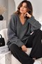 Women's Oversize V-Neck Soft Textured Knitwear Sweater - 3