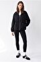 2237 Stoned Adjustable Drawstring Hooded Zippered Jacket Black - 4