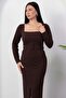 Square Neckline Front Slit Stoned Dress 2026-5004 - 2